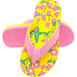 Pine Kids Slip Ons Flip Flops with Floral Design- Yellow image 5