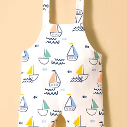 WOW Clothes Sinker Woven Dungaree & Half Sleeves Printed Inner Tee - Light Blue & Cream image 5