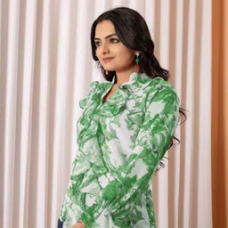 Tilton Women Floral Printed Ruffle Mandarin Collar Regular Fit Top image 4