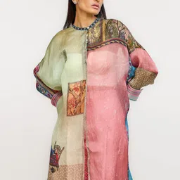 OTT Tarun Tahiliani Printed Silk Mandarin Collar Tunic image 2