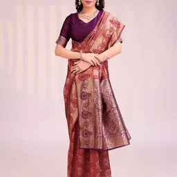 Florence Ethnic Motifs Woven Design Zari Kanjeevaram Saree image 5