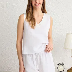 Trendyol Women Pure Cotton V-Neck Night suit-image-62
