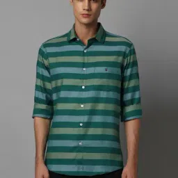 Louis Philippe Sport Green Cotton Slim Fit Striped Shirt-picture-13