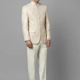 louis philippe Men Cream Slim Fit Patterned Formal Two Piece Suit image 5