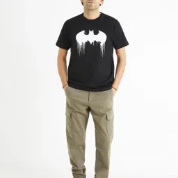 celio celio* Black Regular Fit Graphic Print Cotton Crew T-Shirt image 5