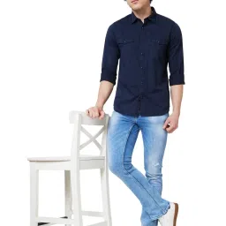 Spykar Blue Cotton Regular Fit Shirt image 5
