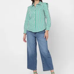 Vero Moda White & Green Striped Shirt image 5