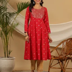 Juniper Women Red Printed Flared Sleeves Kurta image 1