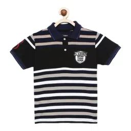 Ladore Kids Black & White Cotton Striped Polo T-Shirt-picture-29