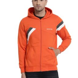 Kalt Orange Regular Fit Striped Hooded SweatShirt-picture-40