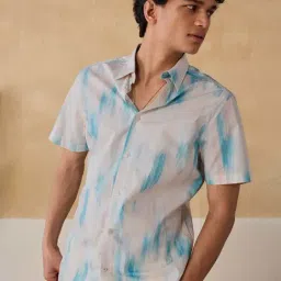 Andamen Blue Cotton Regular Fit Printed Shirt-image-26