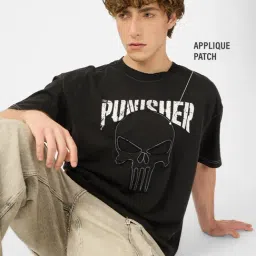 The Souled Store Black Cotton Graphic Casual T-Shirt-image-2