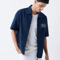 nuon men Nuon by Westside Navy Text Embroidered Relaxed-Fit Cotton Jacket-picture-23