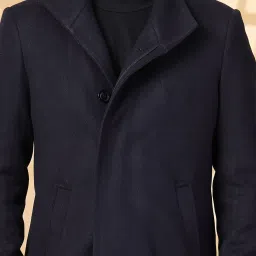 Chkokko Navy Blue Relaxed Fit Solid Coats image 5