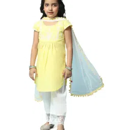 BIBA Girls Yellow & White Cotton Embroidered Kurta Set-picture-14