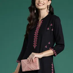Indo Era Black Embroidered Straight Kurta image 5