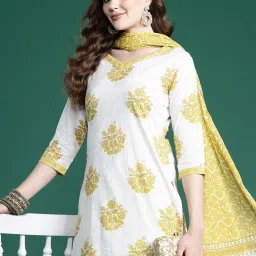 Indo Era White Pure Cotton Printed Kurta Salwar Set With Dupatta image 5