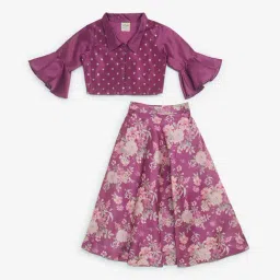 Utsa Kids by Westside Wine Floral Embellished Choli and Ghagra Set-picture-35
