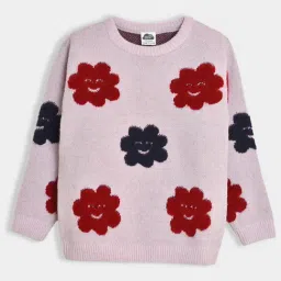 MiArcus Girls Pink Floral Print Full Sleeves Sweater-image-5