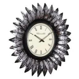 CHRONIKLE Floral Design Black and Silver Iron Roman Number Analog Wall Clock image 5