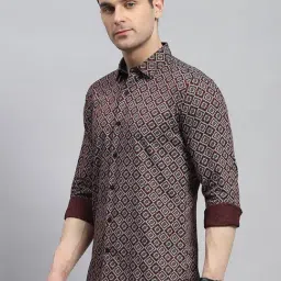 Monte Carlo Wine Cotton Slim Fit Printed Shirt image 3