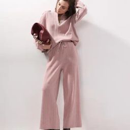 Vero Moda Pink Polyester Straight Fit Textured Trousers-picture-1