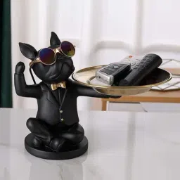 Smokey Cocktail Black Resin Sturdy Dog Sculpture With Tray-image-6