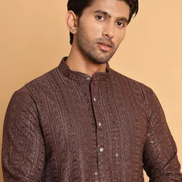 Jompers Men Embroidered Regular Sequinned Kurta with Pyjamas-picture-13