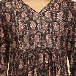 W Black Printed A Line Kurta image 5