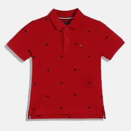 TOMMY HILFIGER Boys Red Cotton Solid Polo T-Shirt-image-85