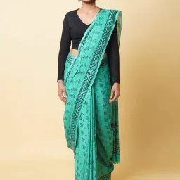 Unnati Silks Green Cotton Printed Saree With Unstitched Blouse-picture-36
