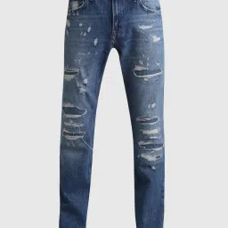 Jack & Jones Dark Blue Denim Cotton Regular Fit Distressed Jeans image 5