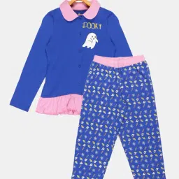 Kiddopanti Kids Royal Blue Printed Full Sleeves Shirt with Pyjamas-image-22
