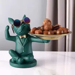 Smokey Cocktail Green Resin Sturdy Dog Sculpture With Tray-image-16