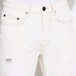 showoffff SHOWOFF White Slim Fit Solid Distressed Jeans image 5
