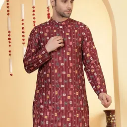 Anouk Floral Printed Band Collar Straight Kurta-picture-30
