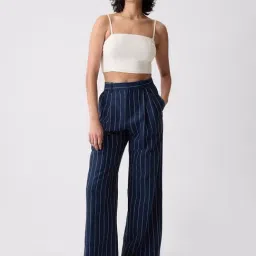 GAP Navy Blue Regular Fit Striped Trousers image 4