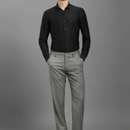 Louis Philippe Grey Regular Fit Self Pattern Trousers image 5