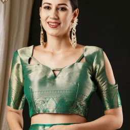 Saree Mall Green Woven Saree With Unstitched Blouse image 5