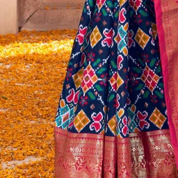 Saree Mall Navy & Pink Silk Printed Saree With Unstitched Blouse image 5