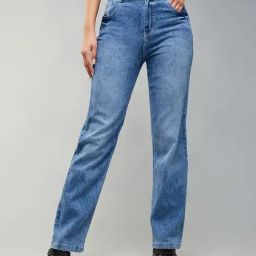 DOLCE CRUDO Blue Denim Regular Fit High Rise Jeans-picture-40