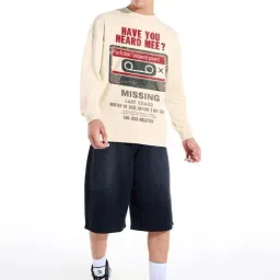 Bewakoof Men's Beige Heard Mee Graphic Printed Oversized Sweatshirt image 4