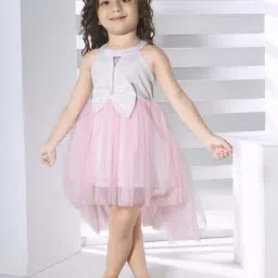 Peppermint Kids White & Pink Net Flared Fit 1 Dress image 2