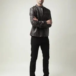 Rare Rabbit Brown Regular Fit Solid Jacket image 4