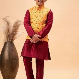VASTRAMAY Boys Yellow Printed Nehru Jacket image 5