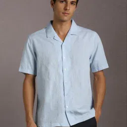 Louis Philippe Blue Cotton Regular Fit Embroidered Shirt-image-47