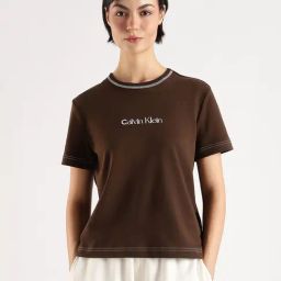 Calvin Klein Jeans Brown Cotton Regular Fit Logo Print T-Shirt-picture-27