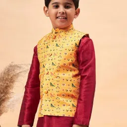 VASTRAMAY Boys Yellow Printed Nehru Jacket image 2