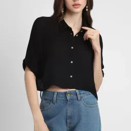 Forever 21 Black Regular Fit Crop Shirt-image-23