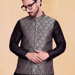 Jompers Woven Design Mandarin Collar Nehru Jacket image 3